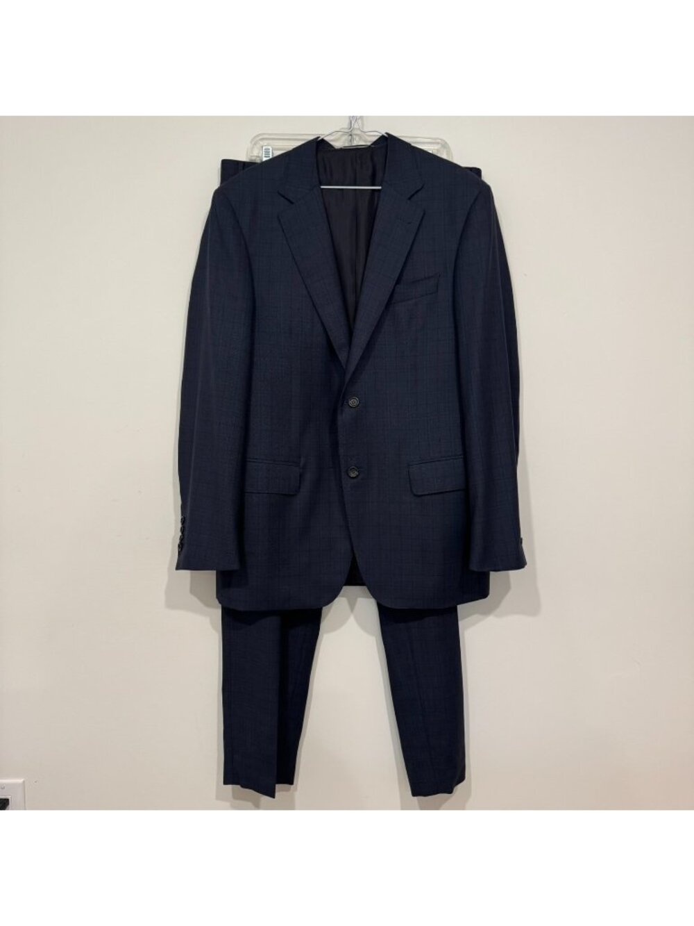 Canali Exclusive Suit Jacket & Pants Wool Blue Plaid Super 150s Size 52R